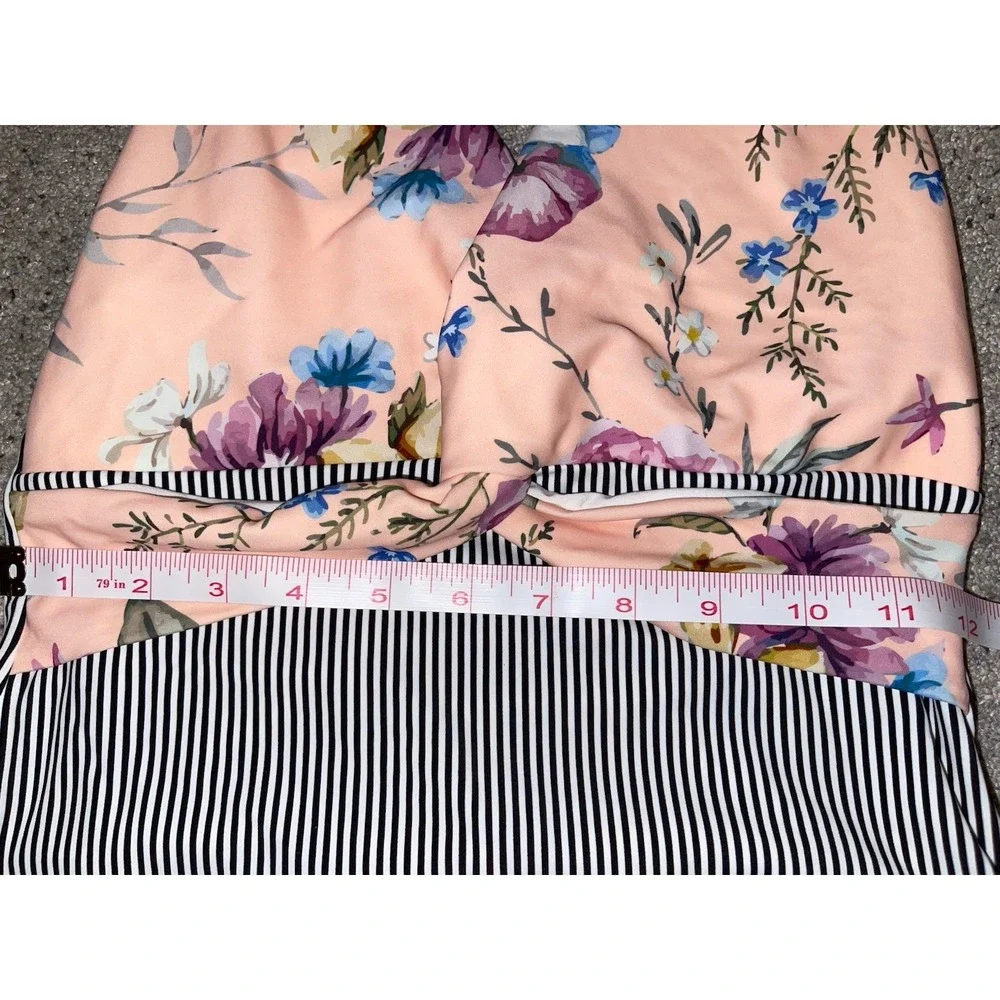 NWOT Cupshe Halter Swimsuit Swim Floral Stripes High Cut Pink Blank Deep V